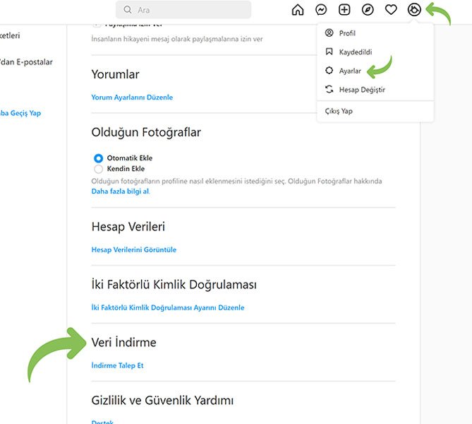 Silinen Instagram fotoğraflarını mesajlarını indirme
