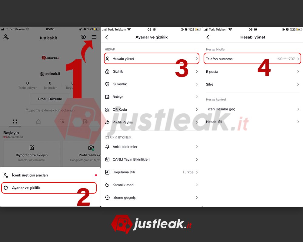 tiktok hesabindan telefon numarasi