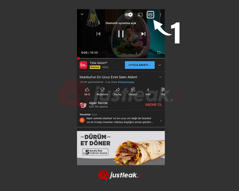 youtube cc altyazı açma